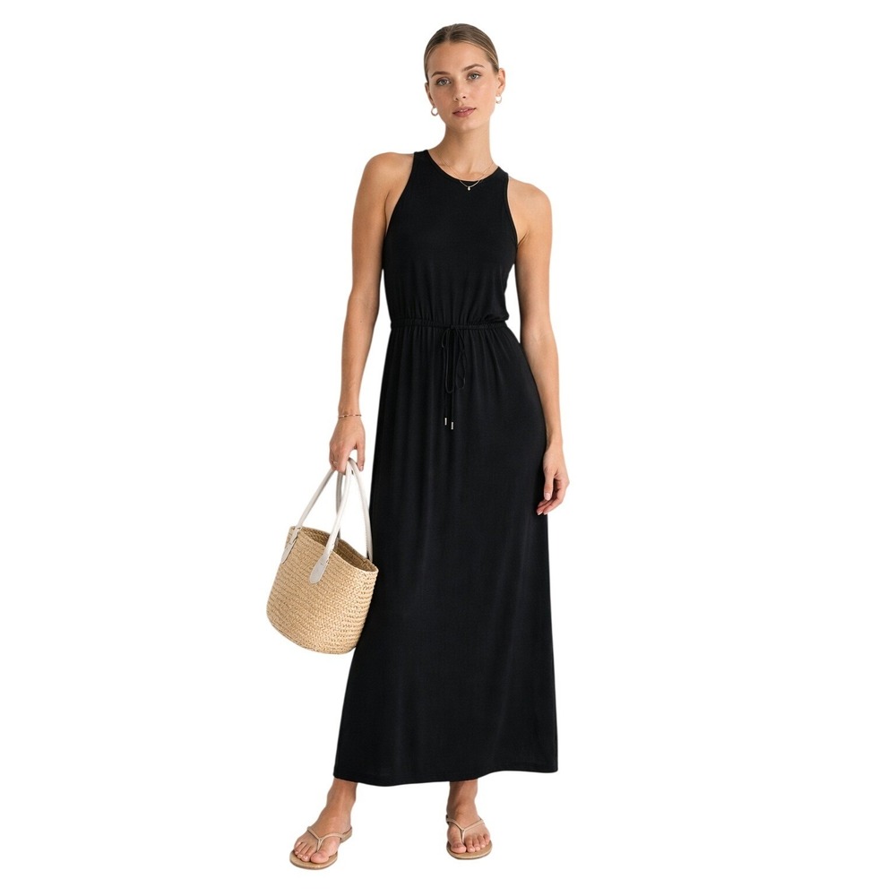 THEORY Black Viscose Knit Sleeveless Midi Dress Minimalist‎ Clean Girl S